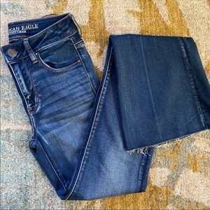 American Eagle High Waisted Raw Hem Flare Jeans